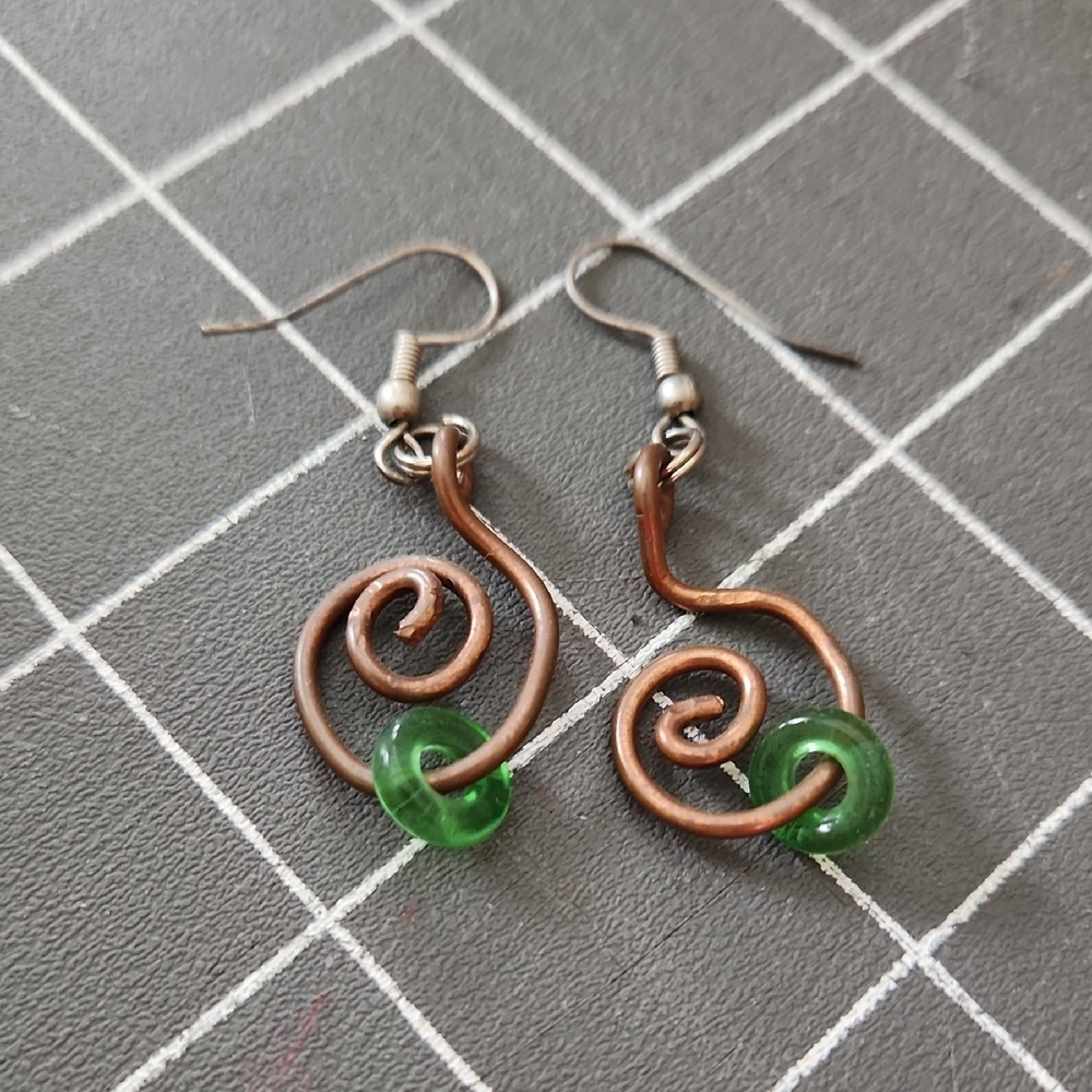 Artistic Brown and Green Spiral Earrings